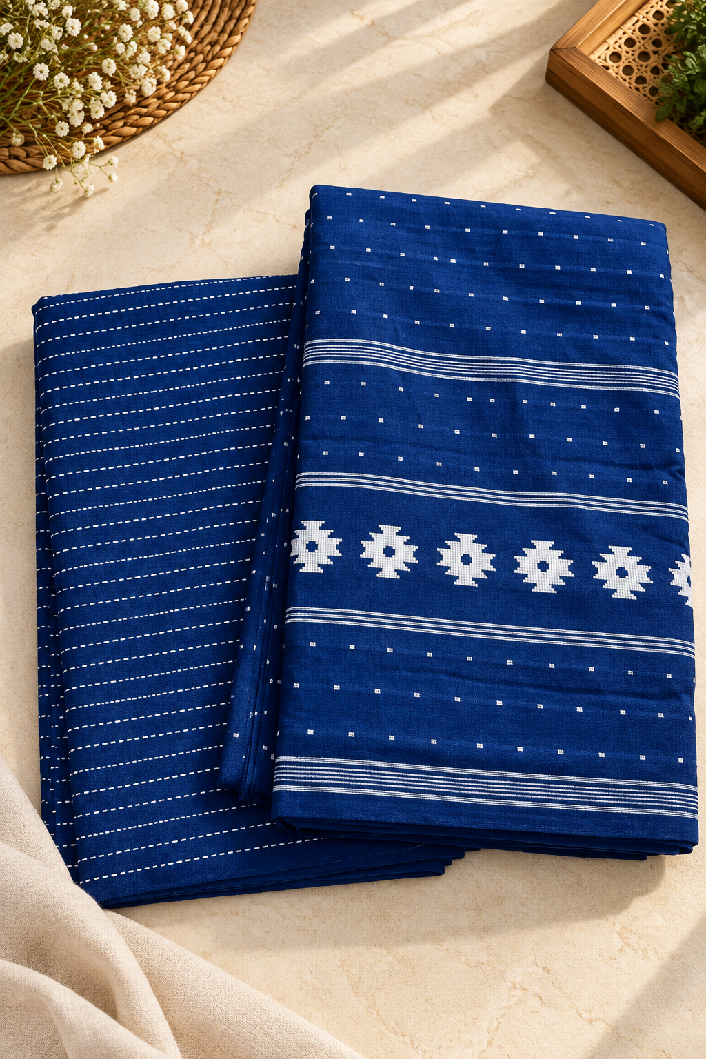 Blue and white printed fabric collection